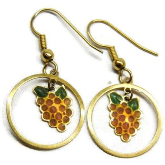 Strawberries Gold Tone Vertical Drop Dangle Hook Earrings Womans - Picture 5 of 5